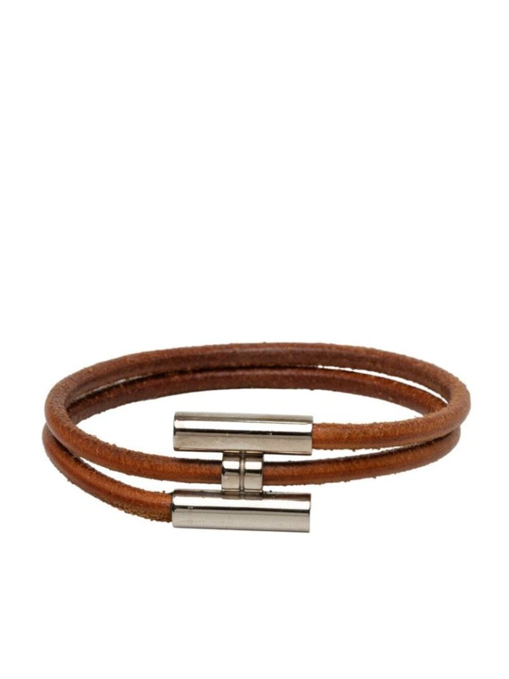 Hermes Tournis Tresse Bracelet Brown Silver Leather Metal